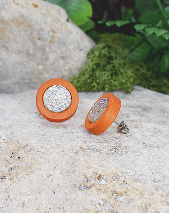 Drewniane kolczyki sztyfty z druzami boho, Spirit Of Copper