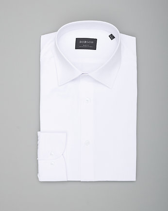 Jednolita koszula męska 00359 dł rękaw biały slim, OSOBY - Prezent dla Chłopaka