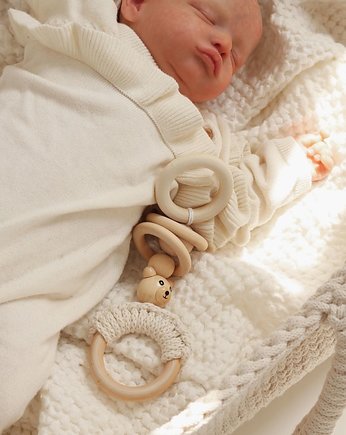 Drewniana zawieszka sensoryczna dla niemowlaka, OKAZJE - Prezent na Baby shower