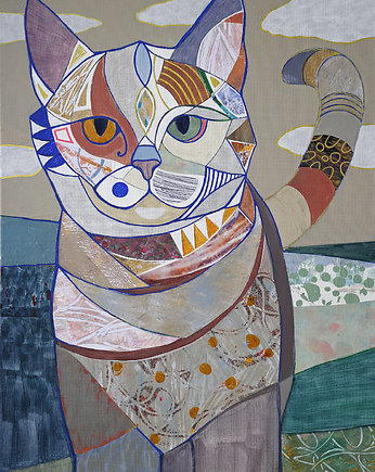 Obraz oryginał na płótnie 50x70 cm - Mozaikowy kot, Gabriela Krawczyk