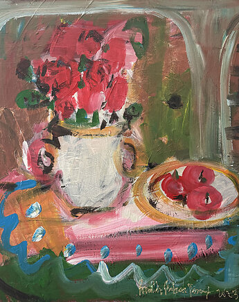 Flowers and apples  Obraz akrylowy 50 x 50 Kamila Stefania Tkaczyk, Kamila Stefania Tkaczyk