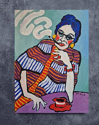 Obraz do salonu portret pasiaste myśli, alice oil on canvas