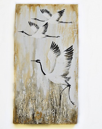 Żurawie obraz ptaki malowane na desce /26/, Galeriai