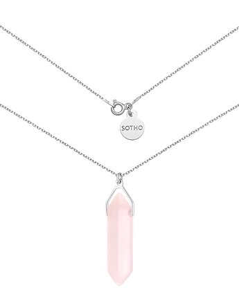 Srebrny naszyjnik z dużym kwarcem różowym, SOTHO