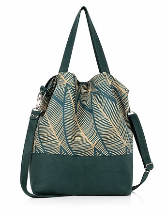 Torba hobo XXL - print graficzne liście, PRACOWNIA 166