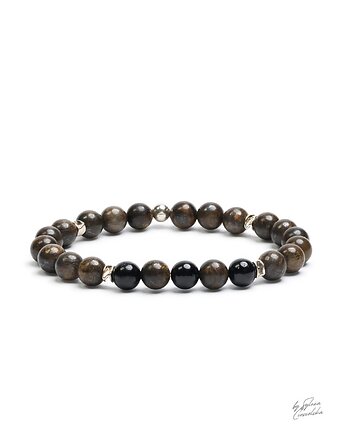 Unikatowa Bransoletka Męska z Kamieni Naturalnych Turmalin i Bronzyt, Black Mamba Jewelry