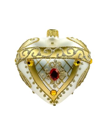 Bombka choinkowa: Serce ze złotym wykończeniem i rubinowym kamieniem: srebrne, Syn Bombkarza