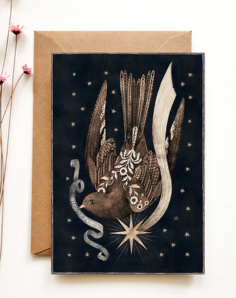 Kartka świąteczna, Wesołych Świąt, Ptak i gwiazda Betlejemska,, Żaneta Antosik PRINTS