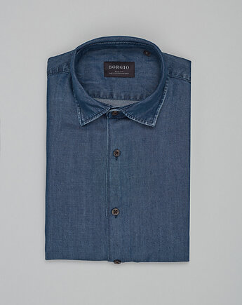Koszula denice 00604 długi rękaw niebieski slim fit, BORGIO