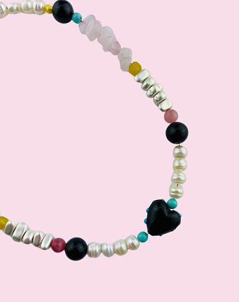 Kamienie naturalne CHOKER ze szklanym serduszkiem - czarny, Cuksy Jewellery