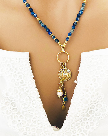 NASZYJNIK LAPIS LAZULI z perłą i zawieszką, Anemon Atelier