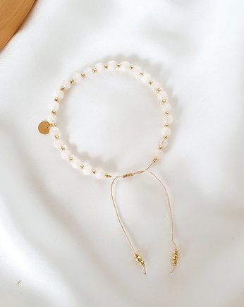 Jasnokremowa bransoletka z jadeitem, LEI handmade 