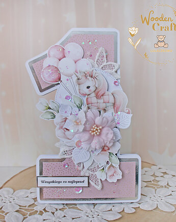 Urodzinowa kartka cyferka, prezent na roczek "Baby Unicorn" GOTOWA, Lulaczkowo