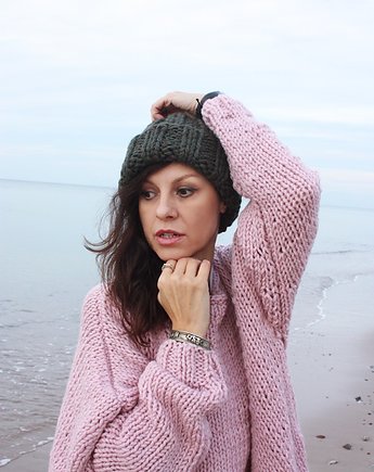 Czapka   wełna peruwiańska alpaka leśna  zieleń, Mademoiselle Patrini