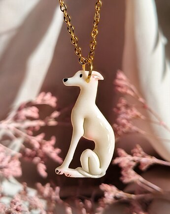 Naszyjnik Piesek Chart Polski Charcik Włoski Whippet Greyhound Biały, Dary Rusałki