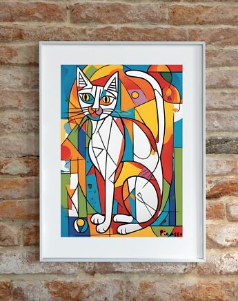 PLAKAT z kotem, Picasso abstrakcja kolorowa, black dot studio