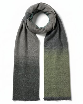 Szalik Męski szal 100% Wełniany JEDWAB zielony CIENIOWANY SZARY, AKADEMIA STYLU