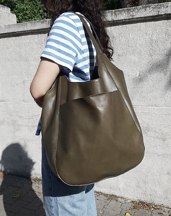 Zielona khaki skórzana torba, Łagoda