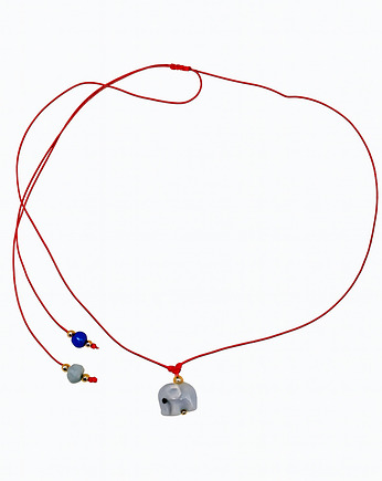 Naszyjnik czerwony sznurek ze słonikiem i ametystem, lulukalina