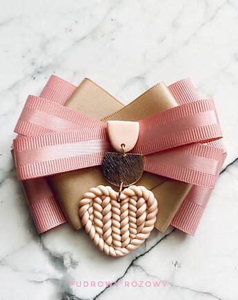 Brosza z unikatowym sweterkowym sercem Sweterek New, Pudrowy Różowy