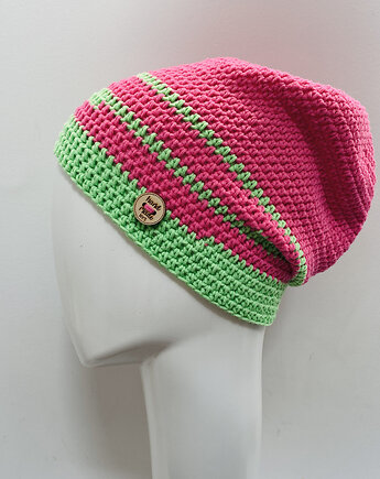 Czapka przejściowa cienka beanie smerf bawełna neon fluo, splotomaniaa