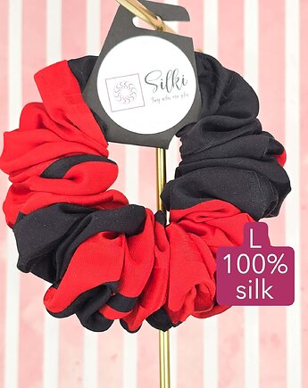 L średnia gumka do włosów jedwab naturalny scrunchie czerwona czarna, Silki