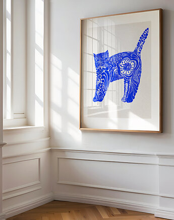Cobalt Cat, grafika z kotem, niebieski kot, kasiakucwaj