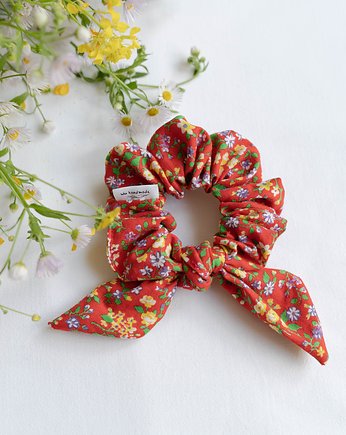 Scrunchie/frotka Kwiatuszki czerwona, wu handmade