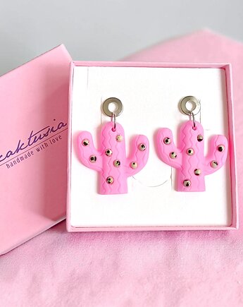 Kolczyki z żywicy : KAKTUSY z jaspisem : candy pink, kaktusia