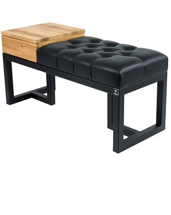 100 cm Ławka Pikowana Ekoskóra Czarna, EMRA WOOD DESIGN