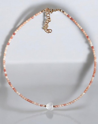 Choker z serduszkiem: awenturyn łososiowy i kryształ górski, kaktusia