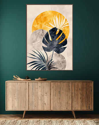 Monstera - Plakat, druk - Chiński Orient, Harmonia Zen, Roślinny #62, Black Sapphire Art