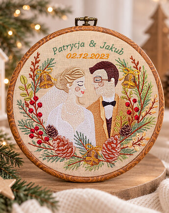 Haft ślubny w tamborku 20 cm, indywidualna pamiątka ślubna, rocznicowa, Plasun
