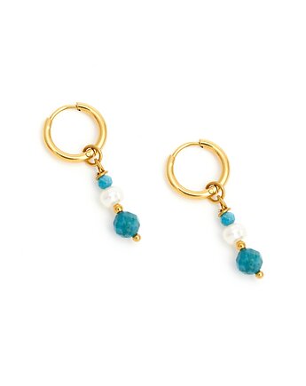 Turkus z Perłą - kolczyki koła z pozłacanej stali szlachetnej, Kulka Bransoletki