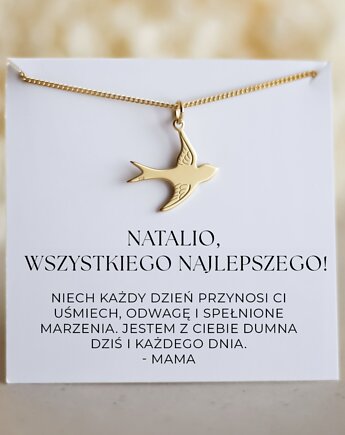 Pozłacany Naszyjnik Jaskółka, Prezent na Urodziny z Dedykacją, Vinci Woman