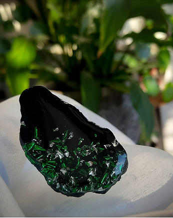 Ogromny zielono-srebrny pierścionek, Figa handmade accessories