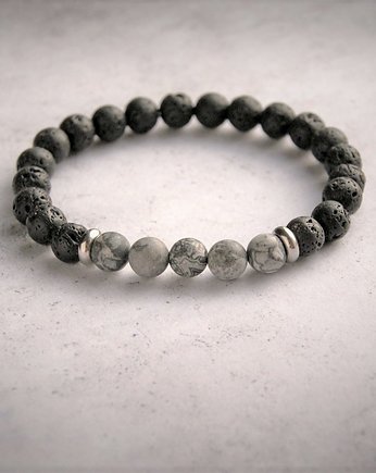 Męska bransoletka : jaspis szary & lawa, kaktusia