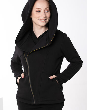 Bluza asymetryczna na zamek, damska bluza z dużym kapturem, NavahoClothing