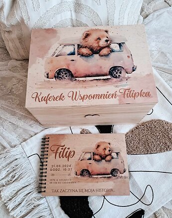 ZESTAW MIŚ W VANIE metryczka, prezent na święta, chrzest, roczek dla chłopca, LOO LOO DREAM