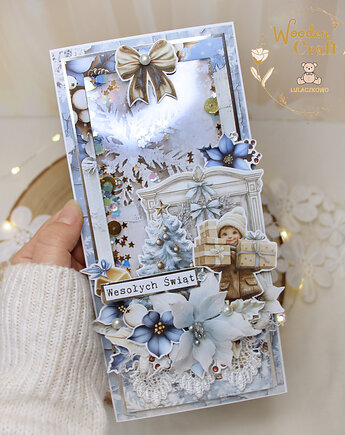 Kartka świąteczna Boże Narodzenie prezent "Christmas", Lulaczkowo