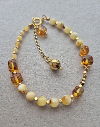 Bransoletka z bursztynów i pozłacanego srebra Złota Adela, Dziewczyna i Perły