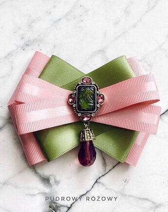 Brosza z artystyczną ozdobą, zielonym kryształkiem New, Pudrowy Różowy