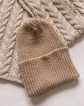 Czapka z wełny kremowa/ jasny beż, knots