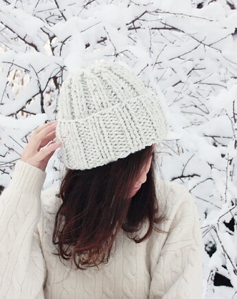 Zimowa czapka  handmade  beanie melanż, Mademoiselle Patrini