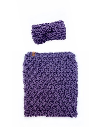 Komplet wełniany komin i opaska pastelowy fiolet, Holy Alpaca Knit