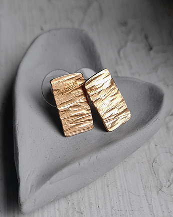 Kolczyki TREE złocone sztyfty proste młotkowane, COCONUT