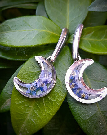 Kolczyki z niezapominajkami, księżyc, Figa handmade accessories