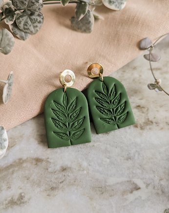 Zielone, rustykalne  kolczyki liście, dodatki styl boho / urban jungle, Dary Rusałki