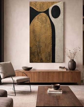 Obraz artystyczny 80x160cm w kolorach złoty kremowy czarny, art and texture