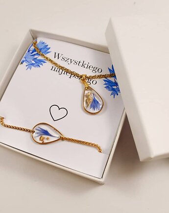 Zestaw łezka z chabrem i złotem, Lovely Jewellery